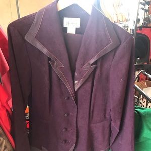 Purple jacket & skirt.